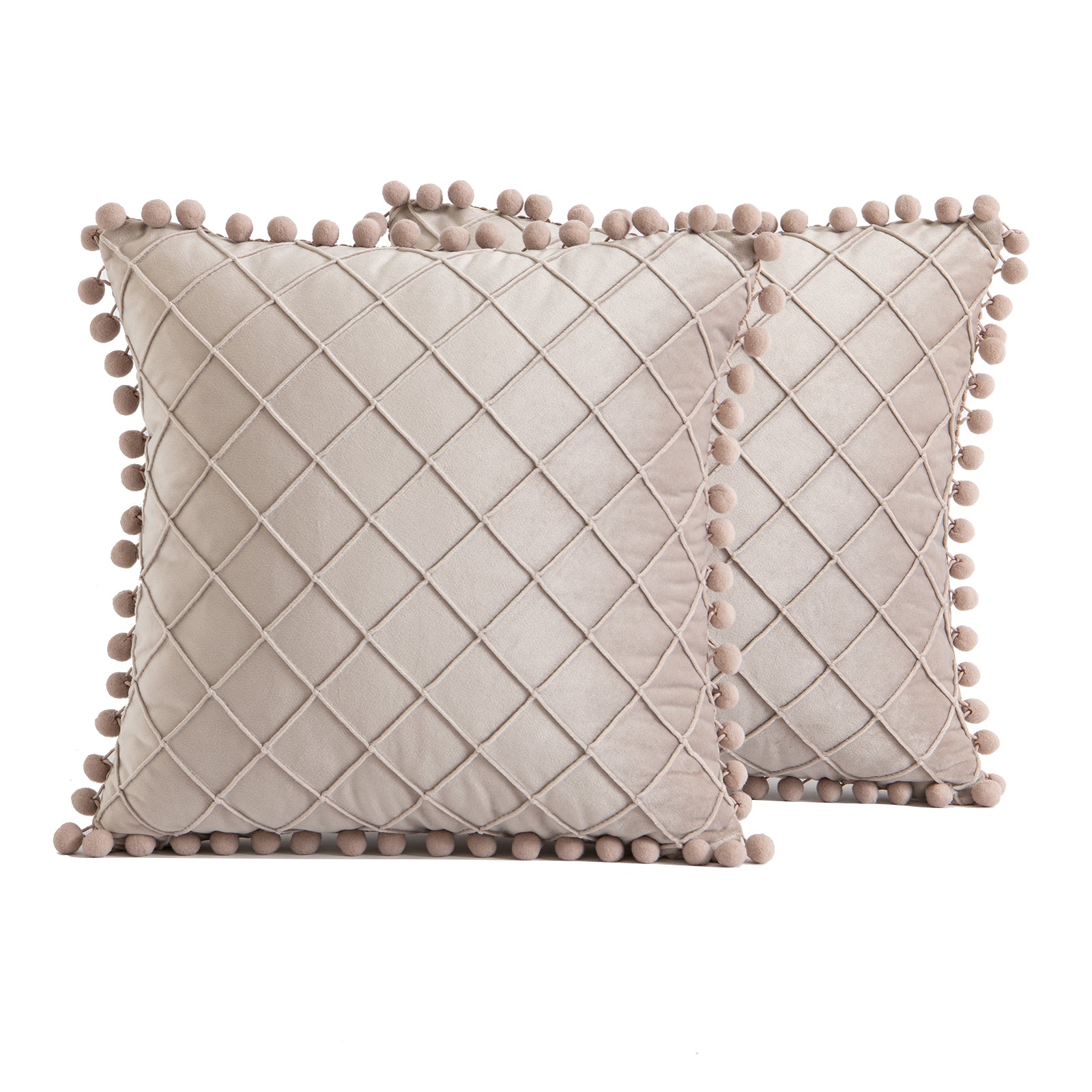2 PCS Throw Pillow Covers with Pom-poms Soft Plush Velvet Decorative Luxury Style Cushion Case Pillow Shell for Sofa Bedroom, 12 Colors
