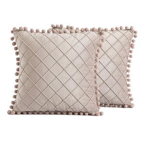 2 PCS Throw Pillow Covers with Pom-poms Soft Plush Velvet Decorative Luxury Style Cushion Case Pillow Shell for Sofa Bedroom, 12 Colors