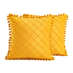 2 PCS Throw Pillow Covers with Pom-poms Soft Plush Velvet Decorative Luxury Style Cushion Case Pillow Shell for Sofa Bedroom, 12 Colors