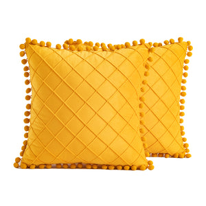 2 PCS Throw Pillow Covers with Pom-poms Soft Plush Velvet Decorative Luxury Style Cushion Case Pillow Shell for Sofa Bedroom, 12 Colors