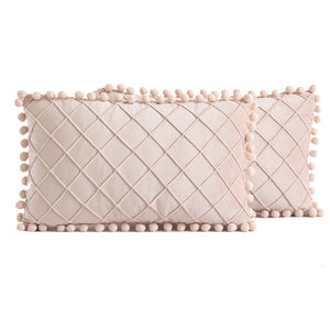 2 PCS Throw Pillow Covers with Pom-poms Soft Plush Velvet Decorative Luxury Style Cushion Case Pillow Shell for Sofa Bedroom, 12 Colors