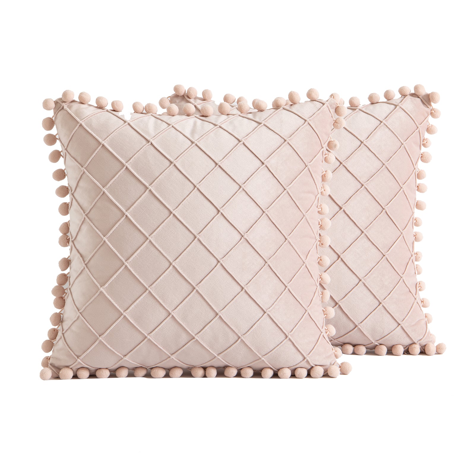 2 PCS Throw Pillow Covers with Pom-poms Soft Plush Velvet Decorative Luxury Style Cushion Case Pillow Shell for Sofa Bedroom, 12 Colors