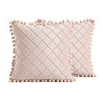 2 PCS Throw Pillow Covers with Pom-poms Soft Plush Velvet Decorative Luxury Style Cushion Case Pillow Shell for Sofa Bedroom, 12 Colors