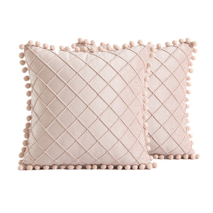 2 PCS Throw Pillow Covers with Pom-poms Soft Plush Velvet Decorative Luxury Style Cushion Case Pillow Shell for Sofa Bedroom, 12 Colors