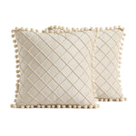 2 PCS Throw Pillow Covers with Pom-poms Soft Plush Velvet Decorative Luxury Style Cushion Case Pillow Shell for Sofa Bedroom, 12 Colors