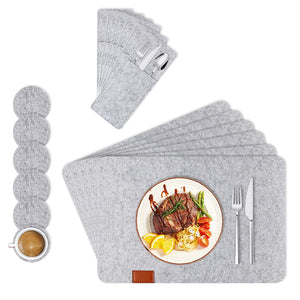 Felt Placemats 18-Set with Coasters Set Cutlery Bags Heat-Resistant Non-Slip for Home Restaurant Hotel