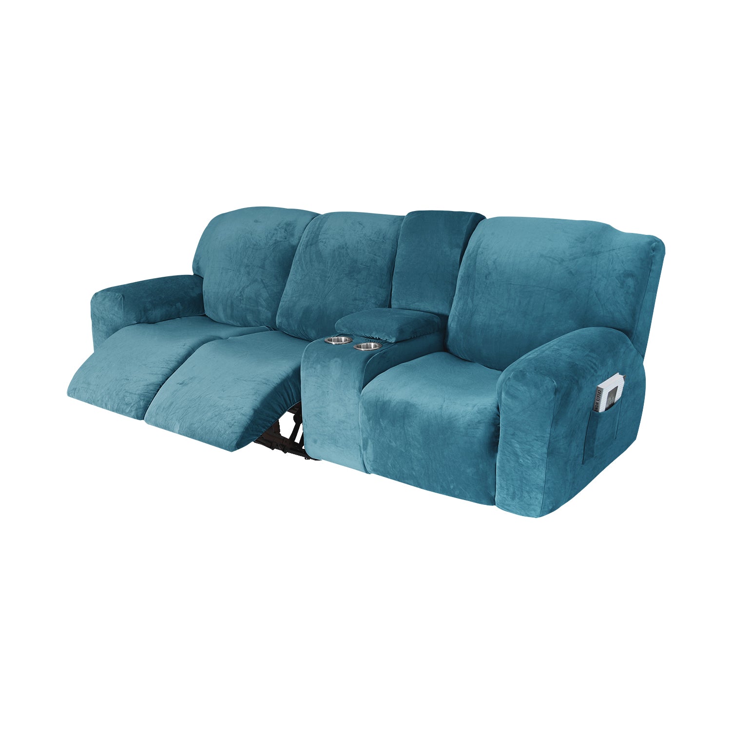 3 Seats-Recliner Cover-with Cup Holders-Velvet-Light blue