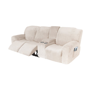 3 Seats-Recliner Cover-with Cup Holders-Velvet-Light yellow