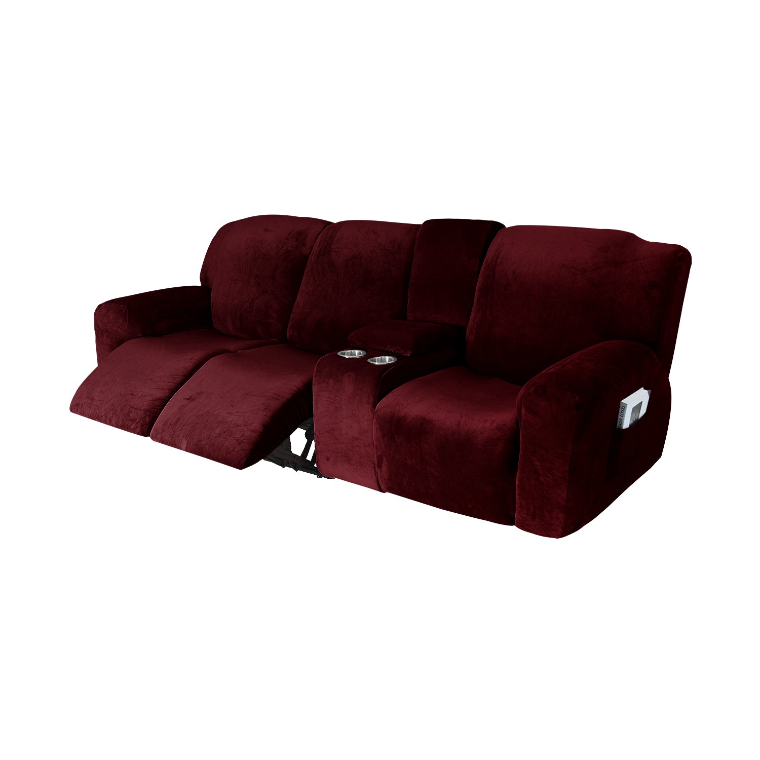 3 Seats-Recliner Cover-with Cup Holders-Velvet-Red