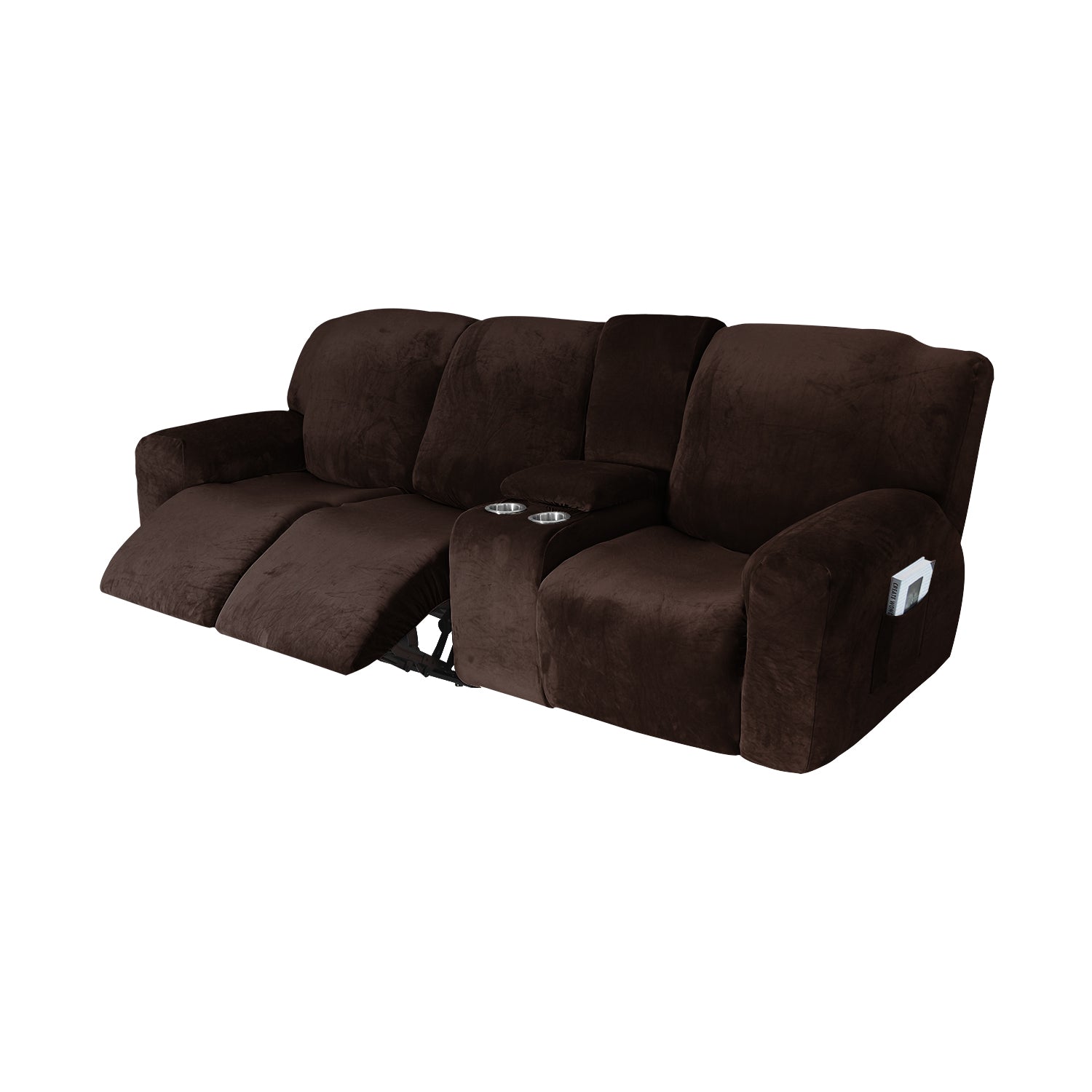 3 Seats-Recliner Cover-with Cup Holders-Velvet-Brown