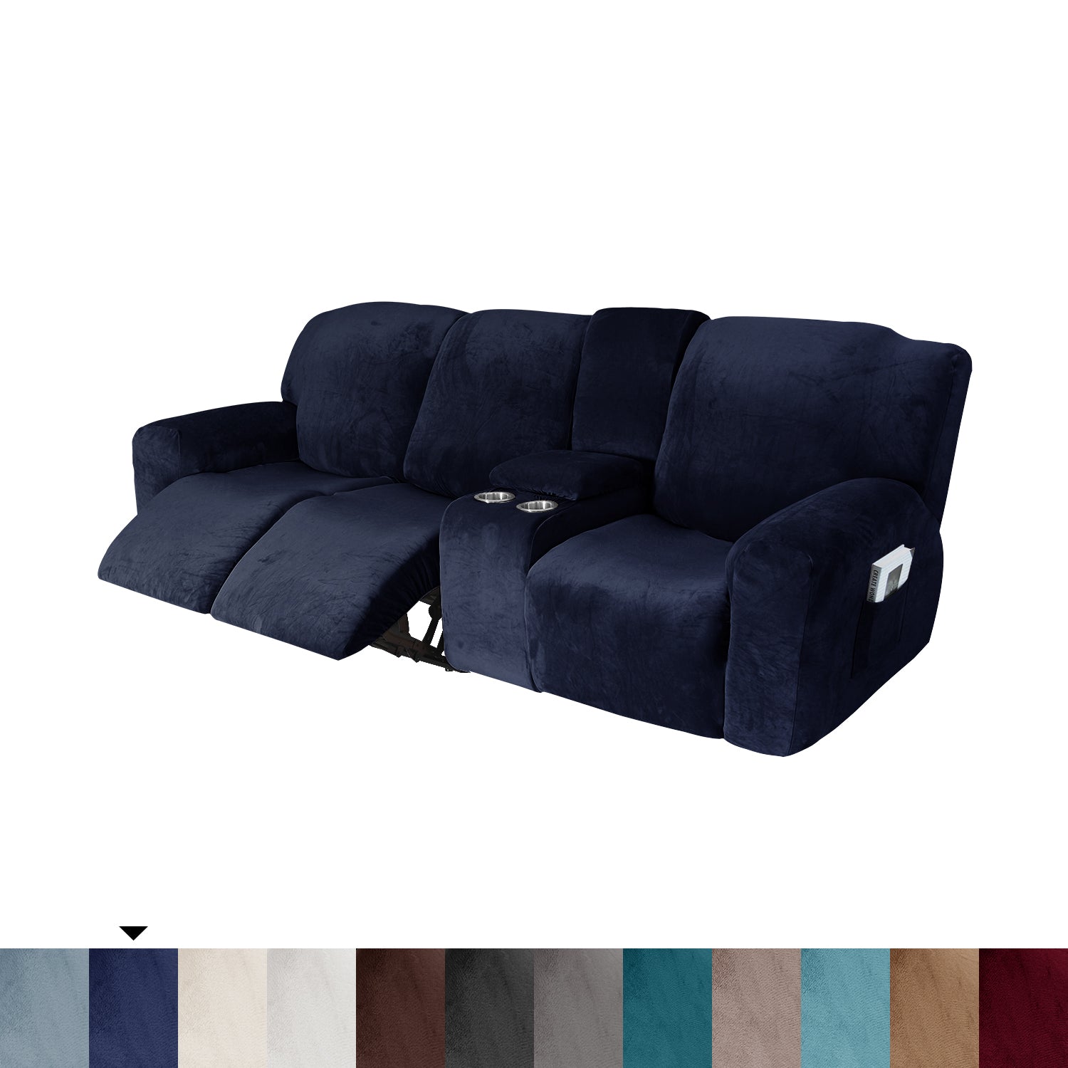 3 Seats Easy-Going Recliner Cover with Cup Holders Non Slip Soft Sofa Slipcover Thick Soft Furniture Covers, 12 Colors