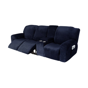 3 Seats-Recliner Cover-with Cup Holders-Velvet-Black Blue