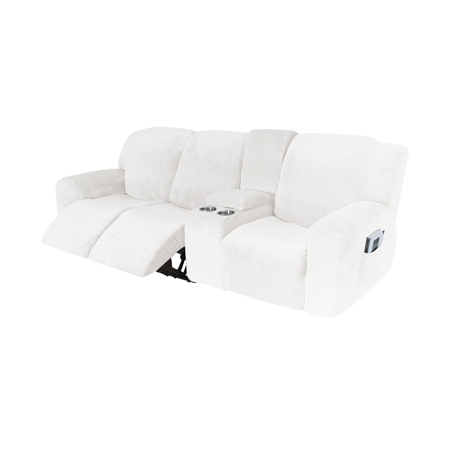3 Seats-Recliner Cover-with Cup Holders-Velvet-White