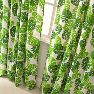 2PCS Green Leaf Curtains for Living Room- Monstera Plant Print Window Treatment Panels Blackout for Kids Bedroom Nursery Decor