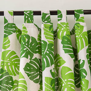 2PCS Green Leaf Curtains for Living Room- Monstera Plant Print Window Treatment Panels Blackout for Kids Bedroom Nursery Decor