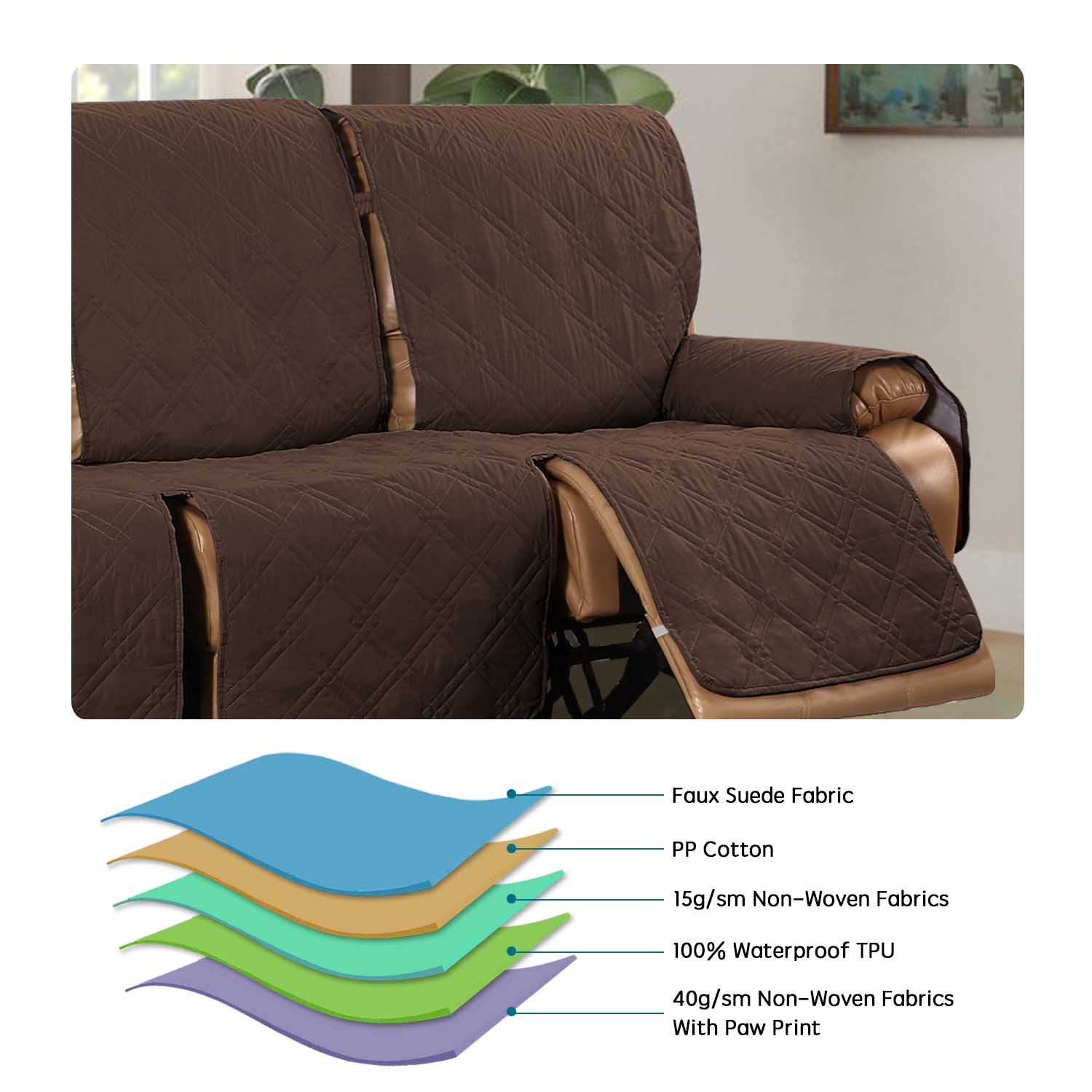 Easy-Going Loveseat Recliner Cover Reversible Couch Cover for Double/Three Recliner Quilted Material Waterproof