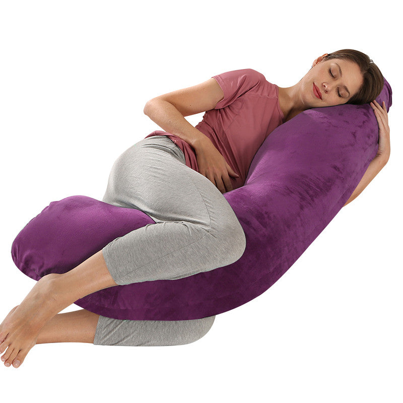 J-shaped Pregnancy Pillow Nursing Pillow Side Sleepers Head Neck Stomach Support Velour 65 x 125 cm