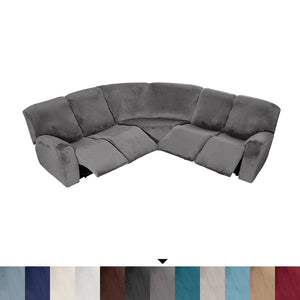 5 Seater Recliner Sofa Cover Velvet L Shape Stretch Reclining Sectional Couch Covers Anti-slip Cushion Sofa Covers