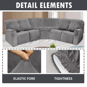 5 Seater Recliner Sofa Cover Velvet L Shape Stretch Reclining Sectional Couch Covers Anti-slip Cushion Sofa Covers