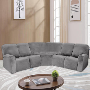 5 Seater Recliner Sofa Cover Velvet L Shape Stretch Reclining Sectional Couch Covers Anti-slip Cushion Sofa Covers