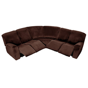 5 Seater Recliner Sofa Cover Velvet L Shape Stretch Reclining Sectional Couch Covers Anti-slip Cushion Sofa Covers