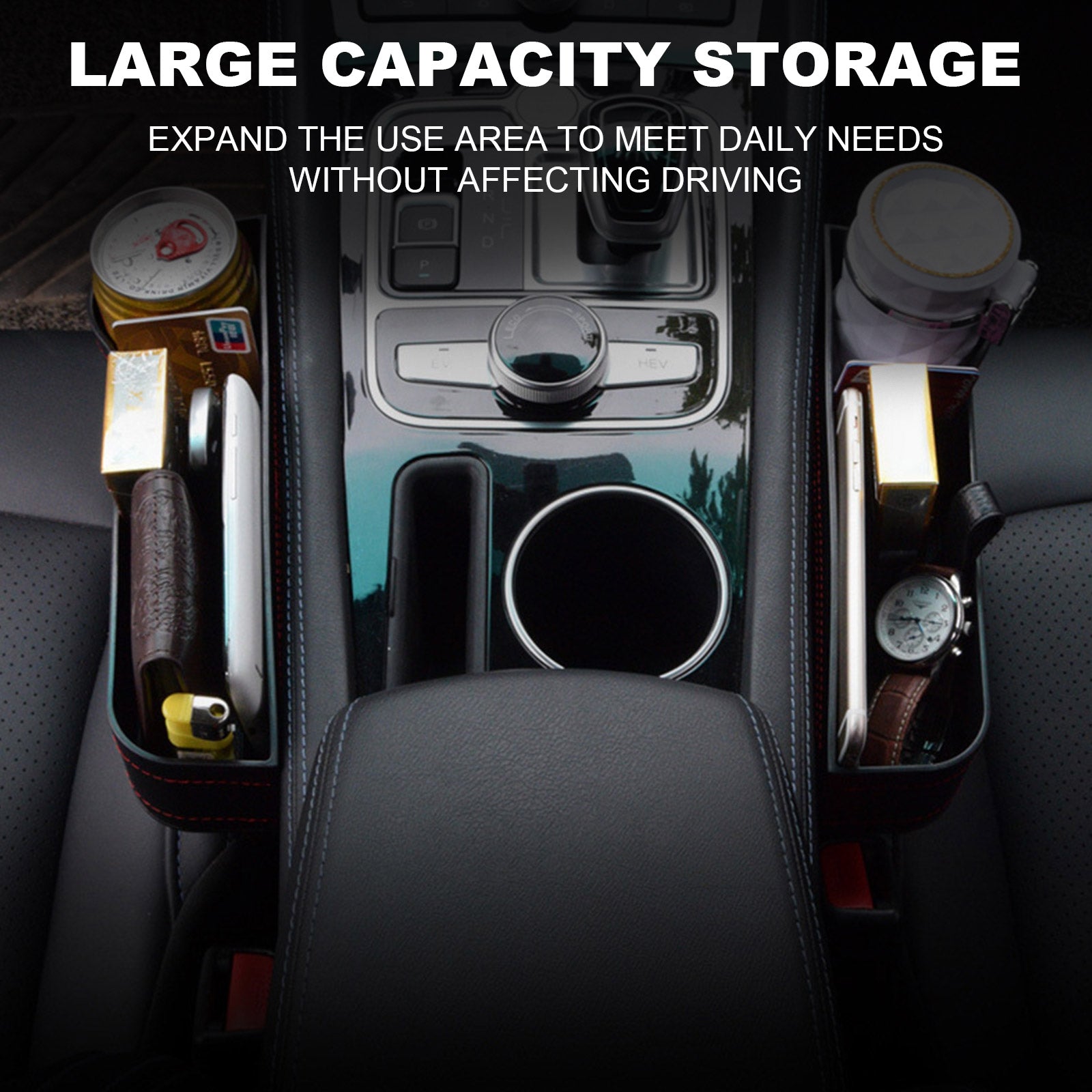2 PCS Car Seat Gap Filler Organizer Console Side Pocket Car Cup Holder Multifunctional Auto Front Seat Storage