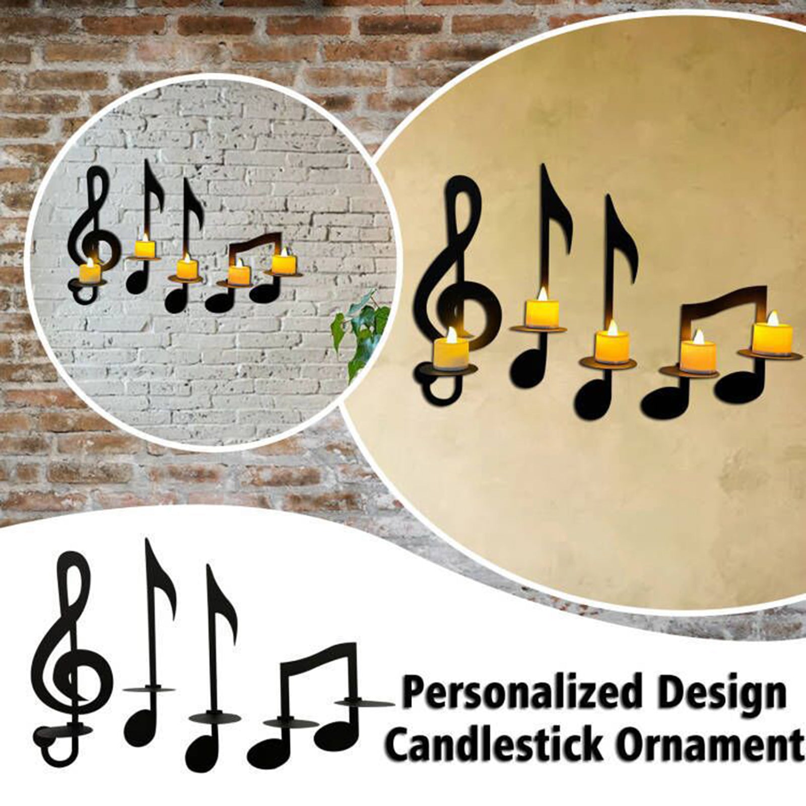 Music Note Wall Sconce, Treble Clef Wall Decor Vintage Art Musical Note-Style Candle Holders for Home Living Room