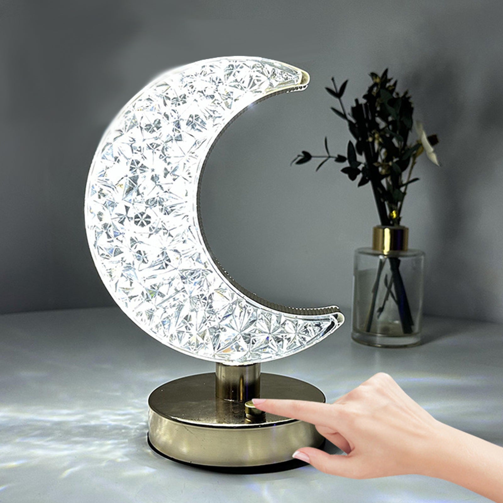 Moon Table Lamp Creative Moon Shape Crystal Night Light Bedside Lamp Romantic Desktop Nightstand Decor Lamp