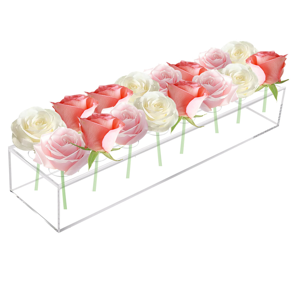 Clear Acrylic Flower Vase, Rectangular Floral Centerpiece, Rectangle Acrylic Vase for Home Wedding Dining Table Decor