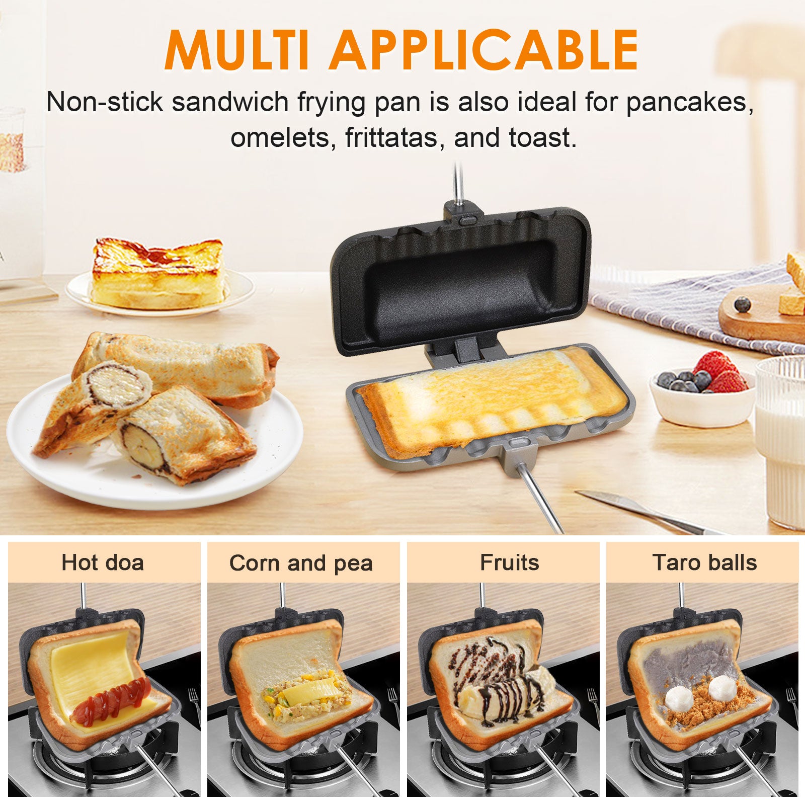 Hot Sandwich Maker, Hot Dog Toaster, Double-Sided Sandwich Baking Pan, Double Sided Frying Pan, Grilled Cheese Maker Nonstick