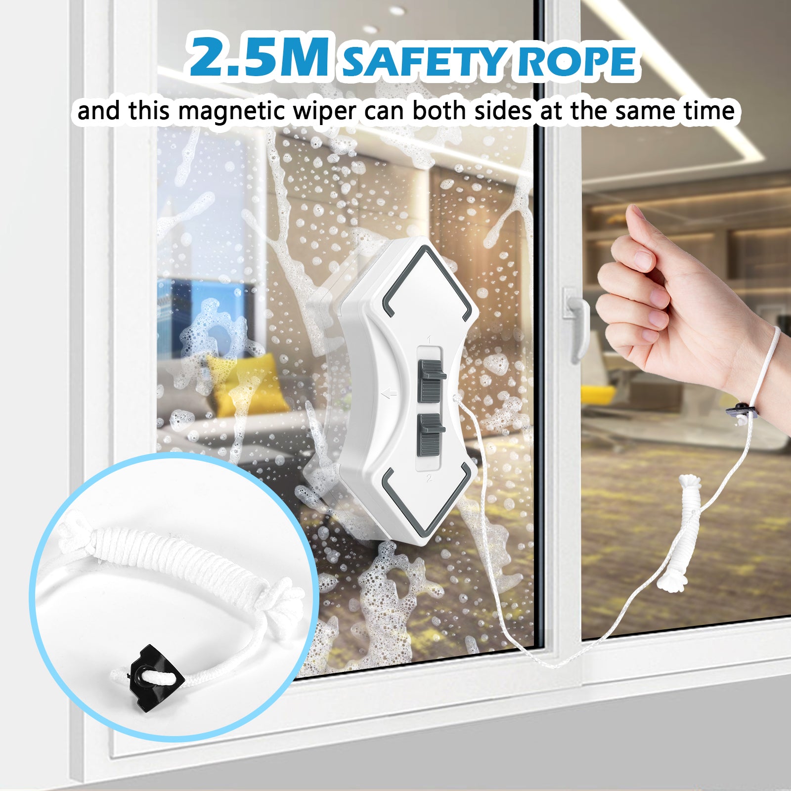 Double Sided Magnetic Window Cleaner Cleaning Tool with Safety Rope