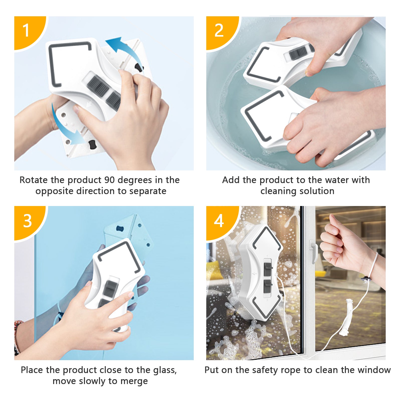 Double Sided Magnetic Window Cleaner Cleaning Tool with Safety Rope