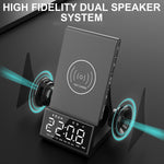 4-In-1 Digital Alarm Clock with Wireless Charging Bluetooth Speaker FM Radio for Bedroom Office
