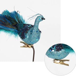 12" Peacock Christmas Ornaments Bird with Feather Tail Clip-On for Christmas Tree Decorations Garden Yard 2/4/6 PCS