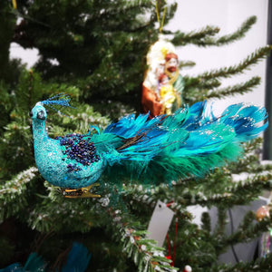 12" Peacock Christmas Ornaments Bird with Feather Tail Clip-On for Christmas Tree Decorations Garden Yard 2/4/6 PCS