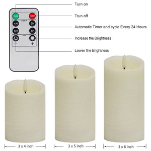 Flameless Candles 3 Pack Set Drip-Less Real Wax Pillars Include Realistic Dancing LED Flames Remote Control with Timer Function