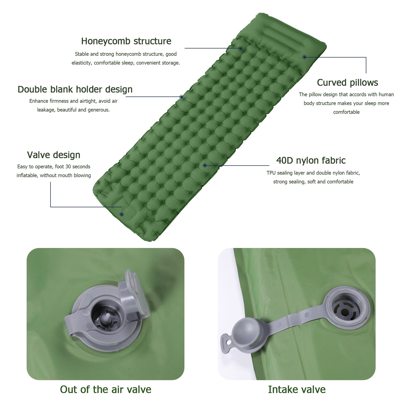 Camping Air Sleeping Pad Mat Foot Press Inflatable Lightweight Backpacking Pad 200 x 69 x 10 cm
