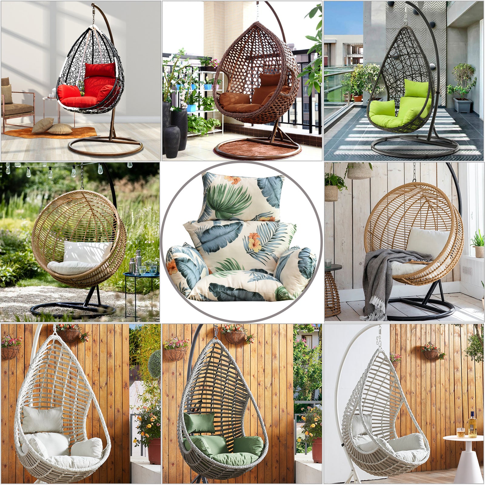 Basket Chair Cushion Indoor/Outdoor Egg Chair Cushions Thicken Hanging Chair Cushion 6 Style Chair cover (No Hammock)