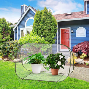 Mini Pop Up Small Greenhouse Transparent PVC Plant House with 4 Anchoring Stakes and Zipper Ventilation Window for Indoor Outdoor Use