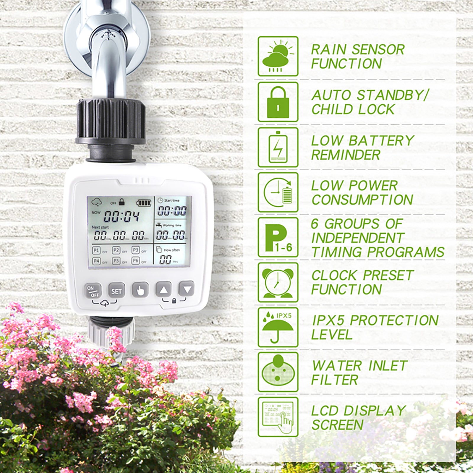 Automatic Watering Timer with Rain Sensor Drip Irrigation Kit Plant Waterer drip Irrigation System