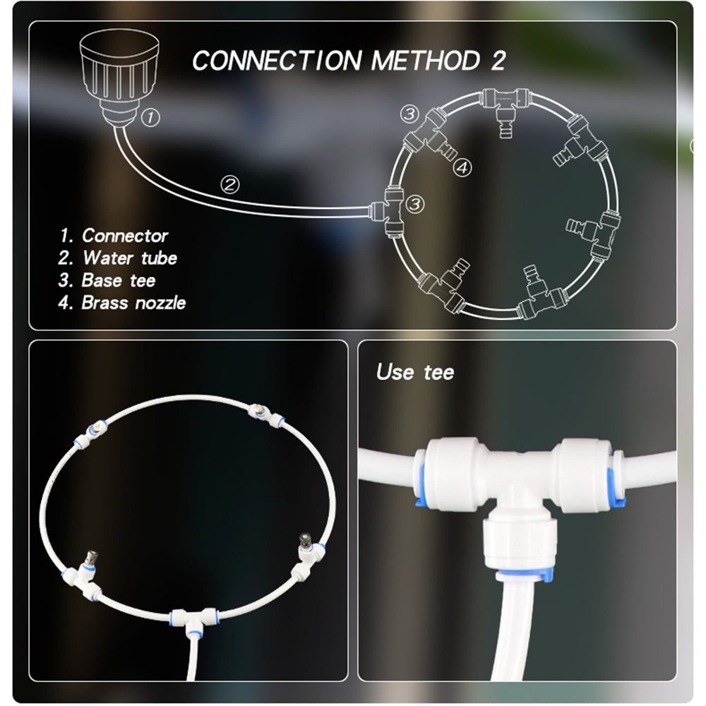 Misting Cooling System with 33 FT(10M) Misting Line 8 Brass Mist Nozzles for Patio Garden Greenhouse