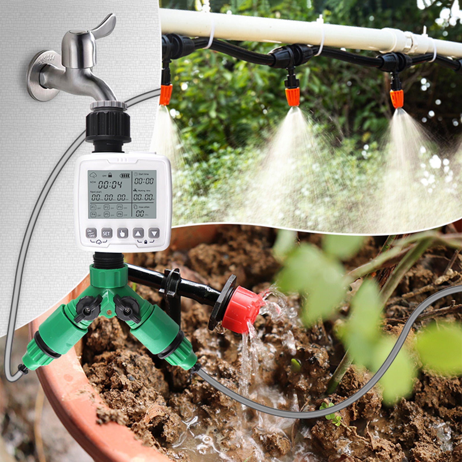 Automatic Watering Timer with Rain Sensor Drip Irrigation Kit Plant Waterer drip Irrigation System