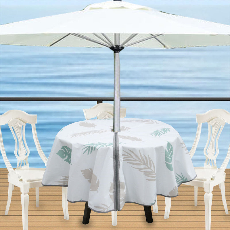 Outdoor Waterproof Tablecloth with Umbrella Hole and Zipper Patio Table Cover for Backyard Picnics