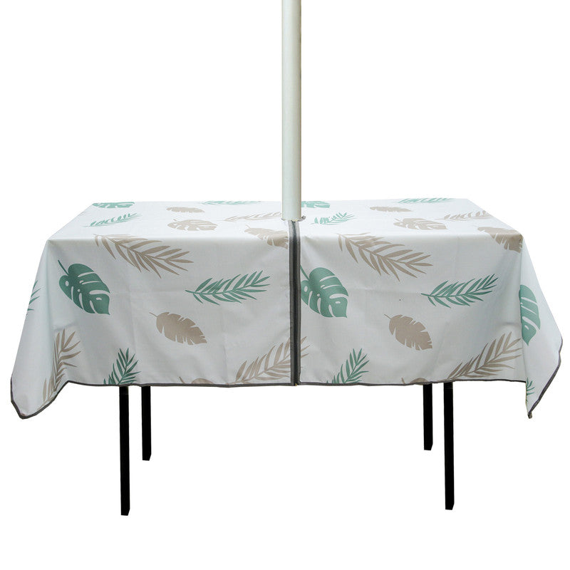 Outdoor Waterproof Tablecloth with Umbrella Hole and Zipper Patio Table Cover for Backyard Picnics