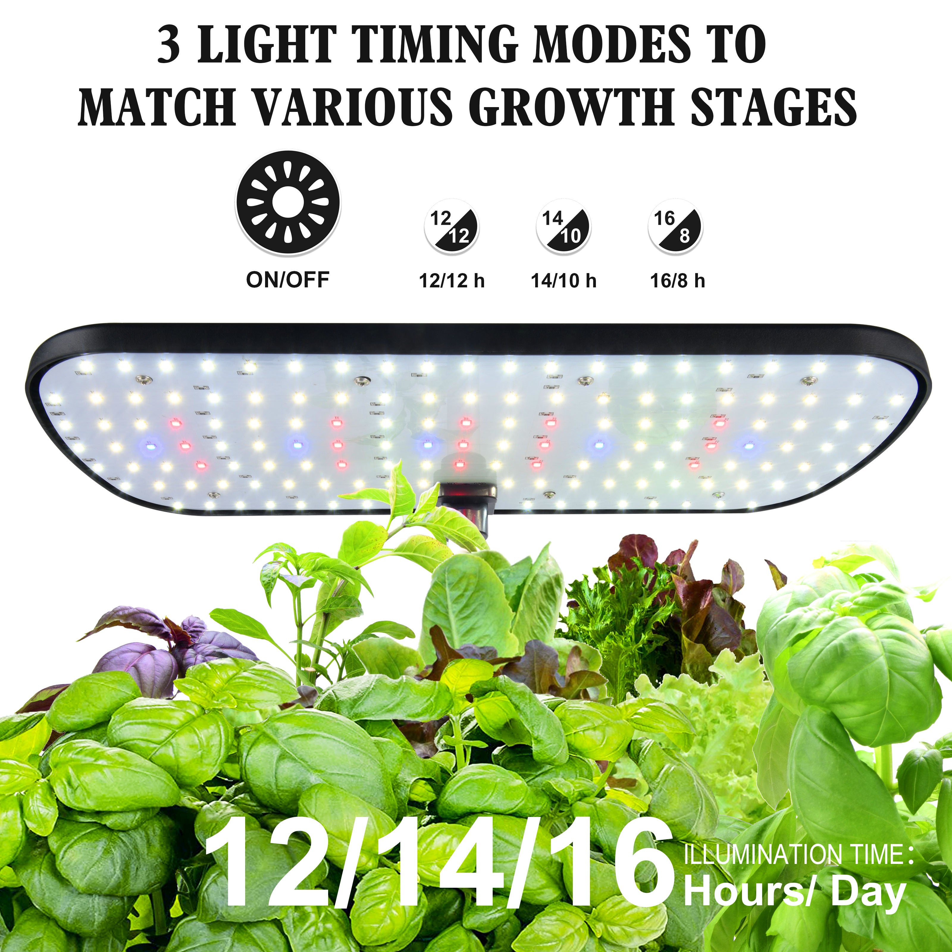 Hydroponics Growing System 12 Pods Plant Starter Kit with Timer Grow Light Pump System Big Water Tank