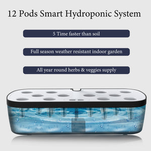 Hydroponics Growing System 12 Pods Plant Starter Kit with Timer Grow Light Pump System Big Water Tank