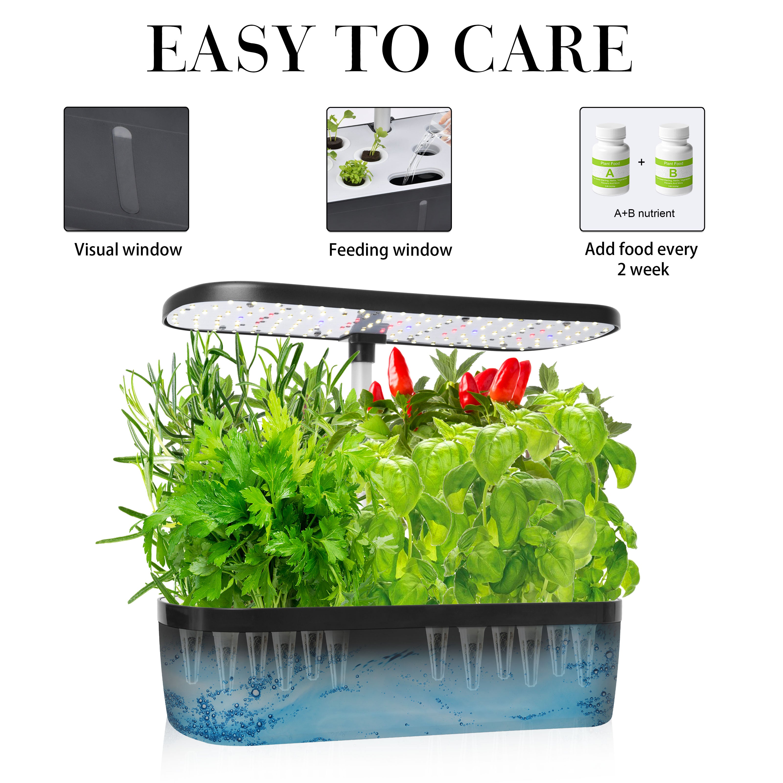 Hydroponics Growing System 12 Pods Plant Starter Kit with Timer Grow Light Pump System Big Water Tank