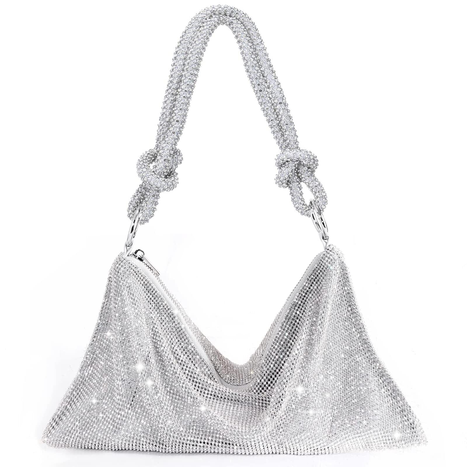 Rhinestone Purse Sparkly Bag Silver Diamond Purses for Women Upgrade Evening Prom Rhinestone Handbag Hobo Bag Backpack