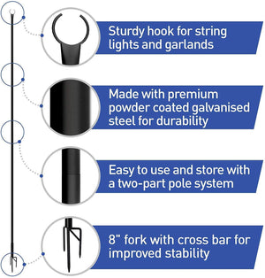 Hook for Outdoor String Lights with Anti-rust Bracket for Terrace Garden Residential Cafe Wedding Decoration Hanging Plants Wreaths Lanterns Baskets,Black