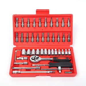 Socket Wrench Set, 6.3 inch (1/4 inch) Drive, 46 Piece Set, Ratchet Wrench, Hex Socket, Driver Set